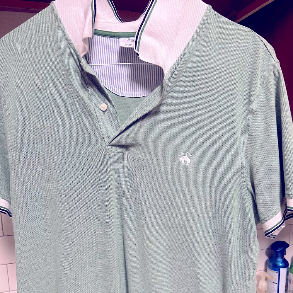 Brooks brothers green & white slim fit polo shirt